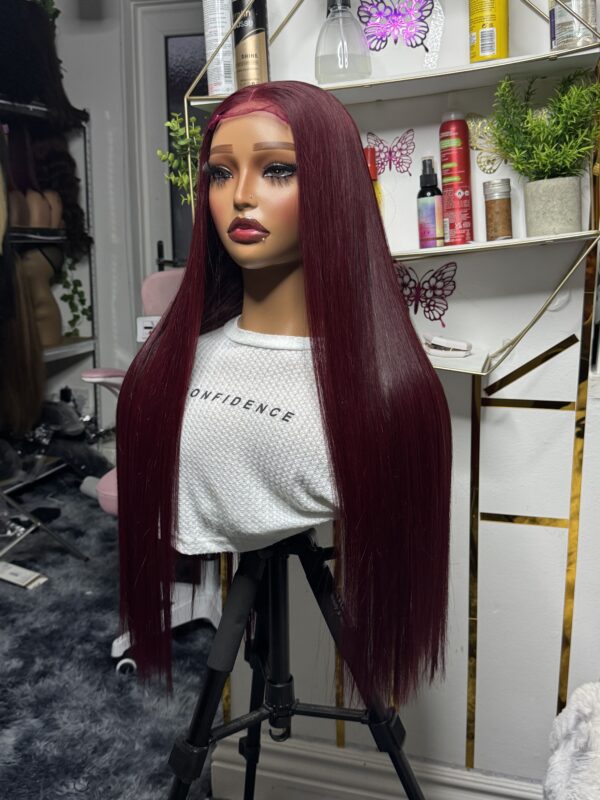 Lady Vivienne  Bone straight raw donor in Burgundy 26” with closure wig. - Image 2