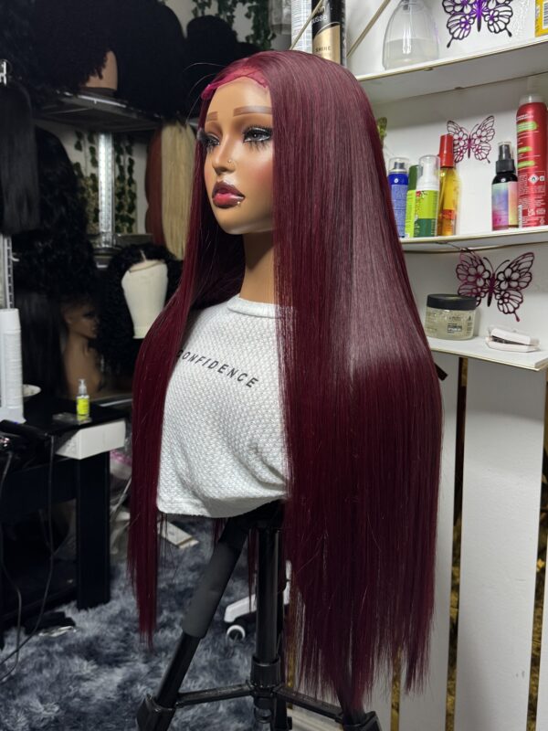 Lady Vivienne  Bone straight raw donor in Burgundy 26” with closure wig. - Image 3