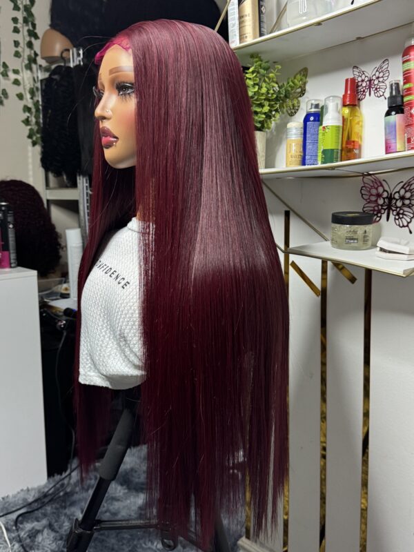 Lady Vivienne  Bone straight raw donor in Burgundy 26” with closure wig. - Image 4