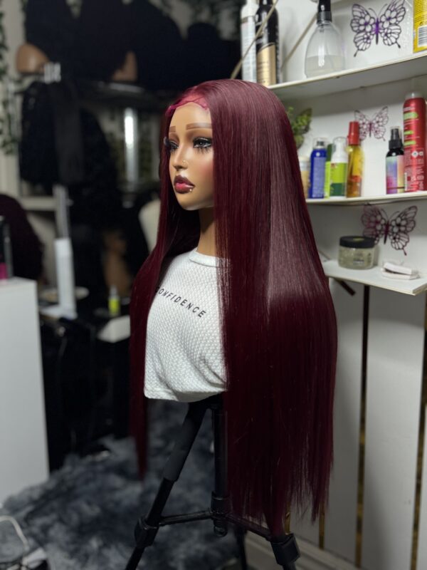 Lady Vivienne  Bone straight raw donor in Burgundy 26” with closure wig. - Image 5