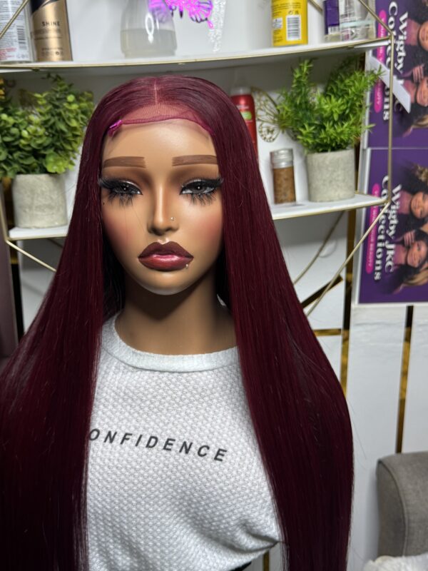 Lady Vivienne  Bone straight raw donor in Burgundy 26” with closure wig. - Image 7