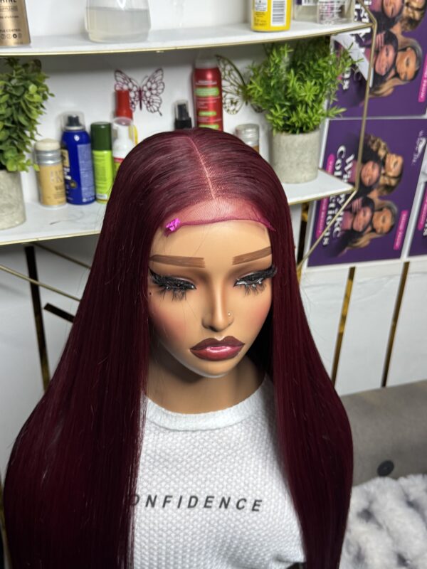 Lady Vivienne  Bone straight raw donor in Burgundy 26” with closure wig. - Image 6