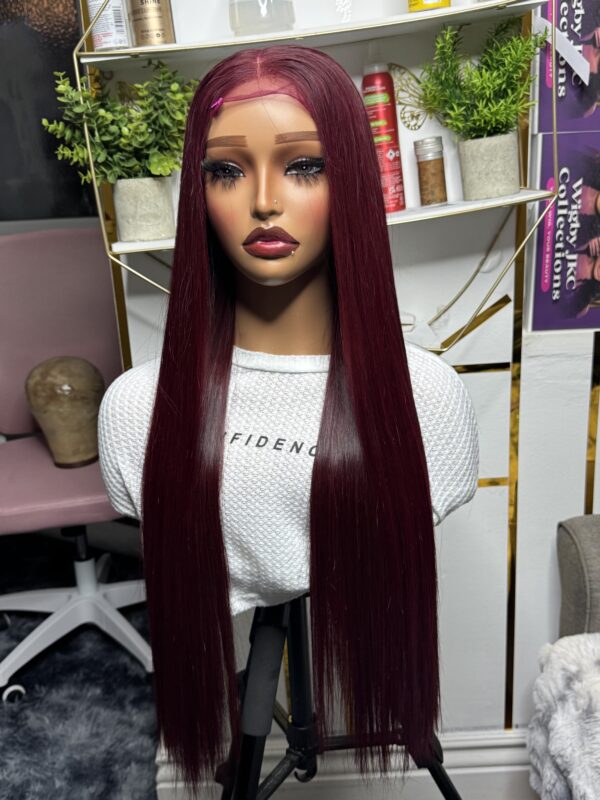 Lady Vivienne  Bone straight raw donor in Burgundy 26” with closure wig. - Image 8