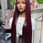 Lady Vivienne  Bone straight raw donor in Burgundy 26” with closure wig.