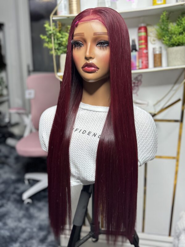 Lady Vivienne  Bone straight raw donor in Burgundy 26” with closure wig.