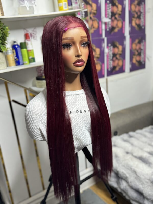 Lady Vivienne  Bone straight raw donor in Burgundy 26” with closure wig. - Image 10