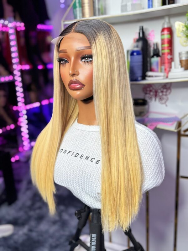 two-tone blonde 20" SDD Vietnamese bone straight wig with closure