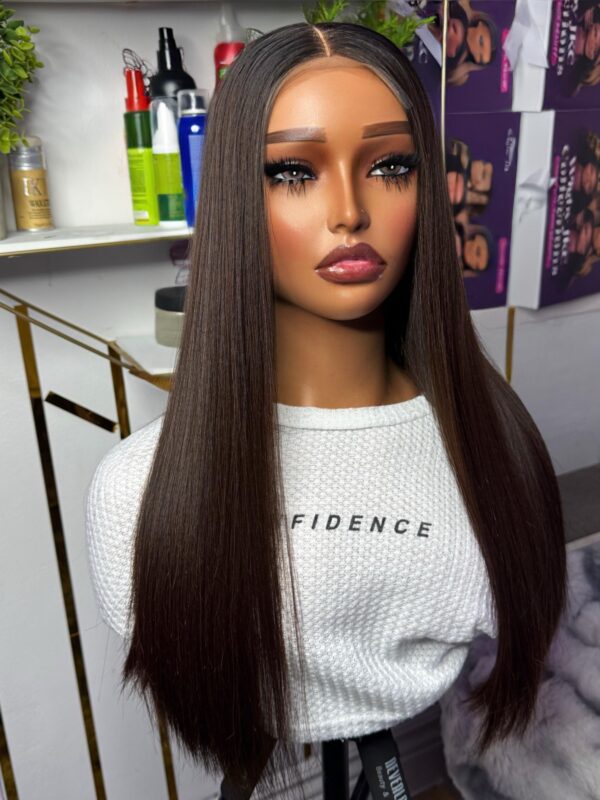 20” 300g Brown bone straight raw donor Vietnamese human hair wig with 2by6 closure. - Image 6