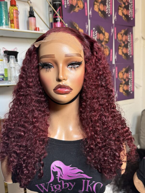 Burgundy SDD18” human hair pissy curls with 5by5 closure
