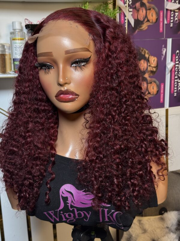 Burgundy SDD18” human hair pissy curls with 5by5 closure - Image 3