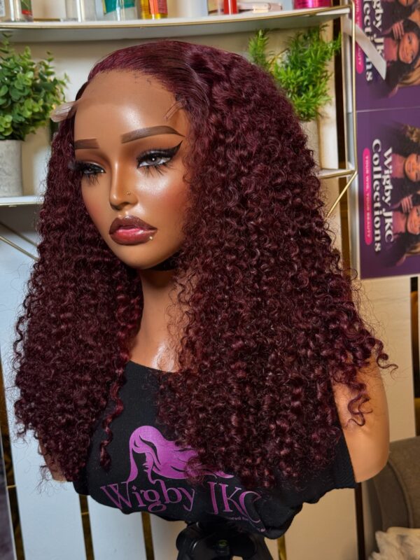 Burgundy SDD18” human hair pissy curls with 5by5 closure - Image 4