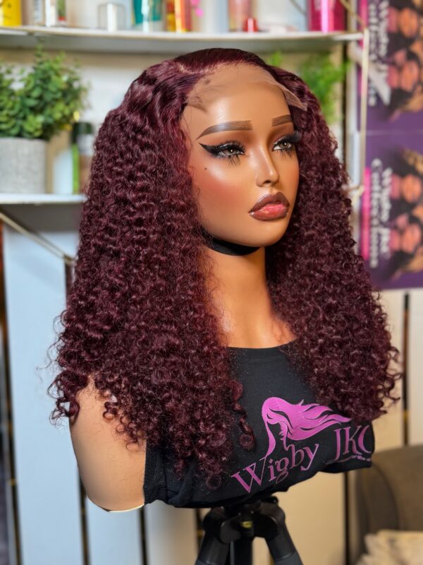 Burgundy SDD18” human hair pissy curls with 5by5 closure - Image 5