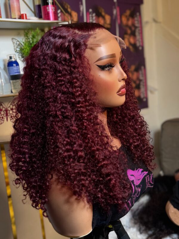 Burgundy SDD18” human hair pissy curls with 5by5 closure - Image 6