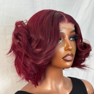 Wear & Go Luxury: 8" Burgundy custom made sdd Vietnamese Wig with 2x4 Closure
