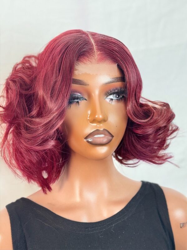 Wear & Go Luxury: 8" Burgundy custom made sdd Vietnamese Wig with 2x4 Closure - Image 5