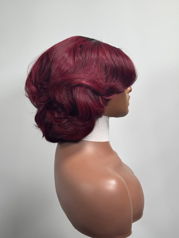 Chika Custom Burgundy Curled Lace Front Wig – Vietnam Bone Straight Hair - Image 4