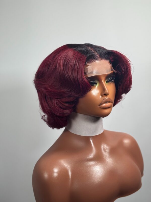 Chika Custom Burgundy Curled Lace Front Wig – Vietnam Bone Straight Hair - Image 5