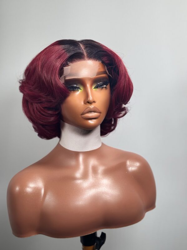 Chika Custom Burgundy Curled Lace Front Wig – Vietnam Bone Straight Hair - Image 6