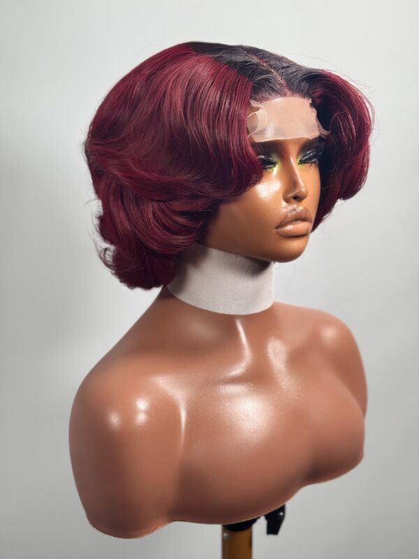 Chika Custom Burgundy Curled Lace Front Wig – Vietnam Bone Straight Hair - Image 7