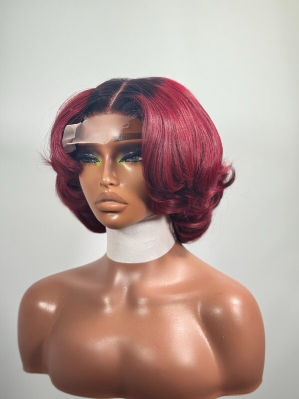 Chika Custom Burgundy Curled Lace Front Wig – Vietnam Bone Straight Hair - Image 3