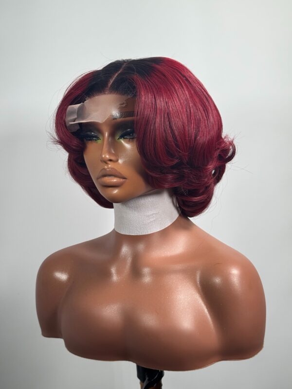 Chika Custom Burgundy Curled Lace Front Wig – Vietnam Bone Straight Hair - Image 9
