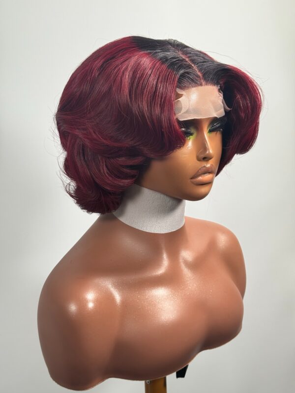 Chika Custom Burgundy Curled Lace Front Wig – Vietnam Bone Straight Hair - Image 2