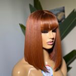 Saffron Lux – 10” Ginger Fringe Bone Straight DLX single donor Wig (Glueless WearGo, Ready to Wear)